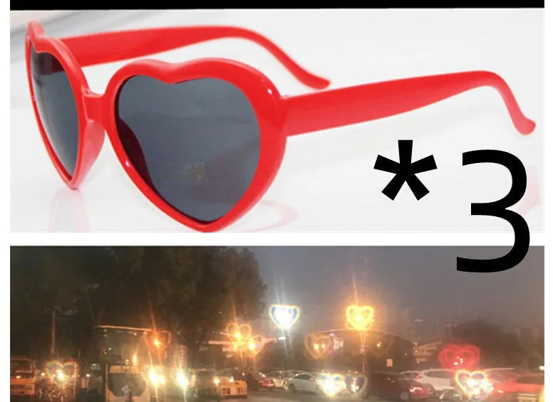Heart effect diffraction glasses with AC resin lens and PC frame in polygon shape, adult general fit