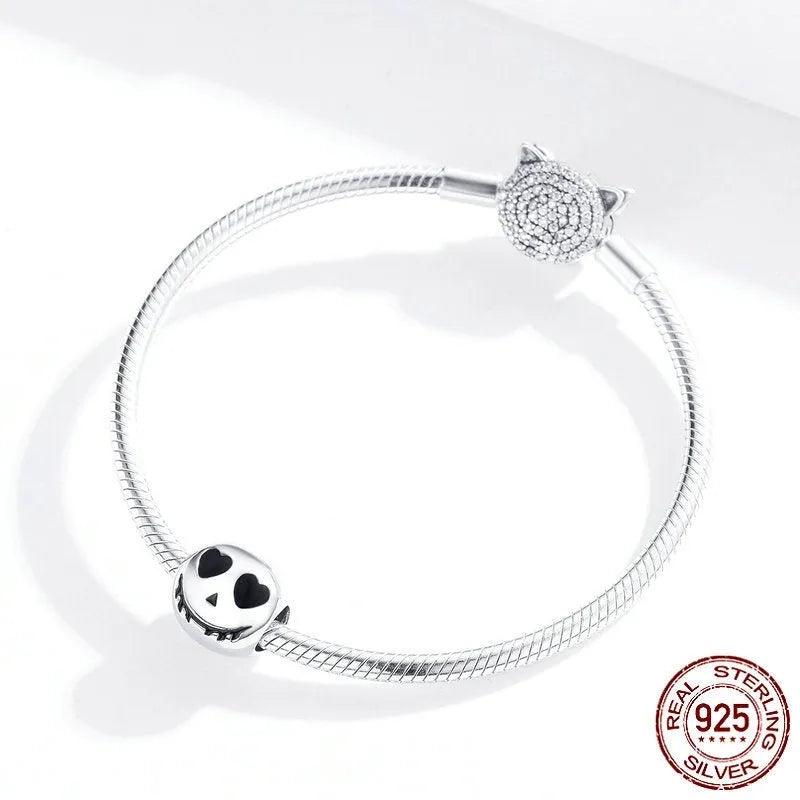 Halloween S925 silver grimace doll bead, 1cm ghost face charm for DIY jewellery