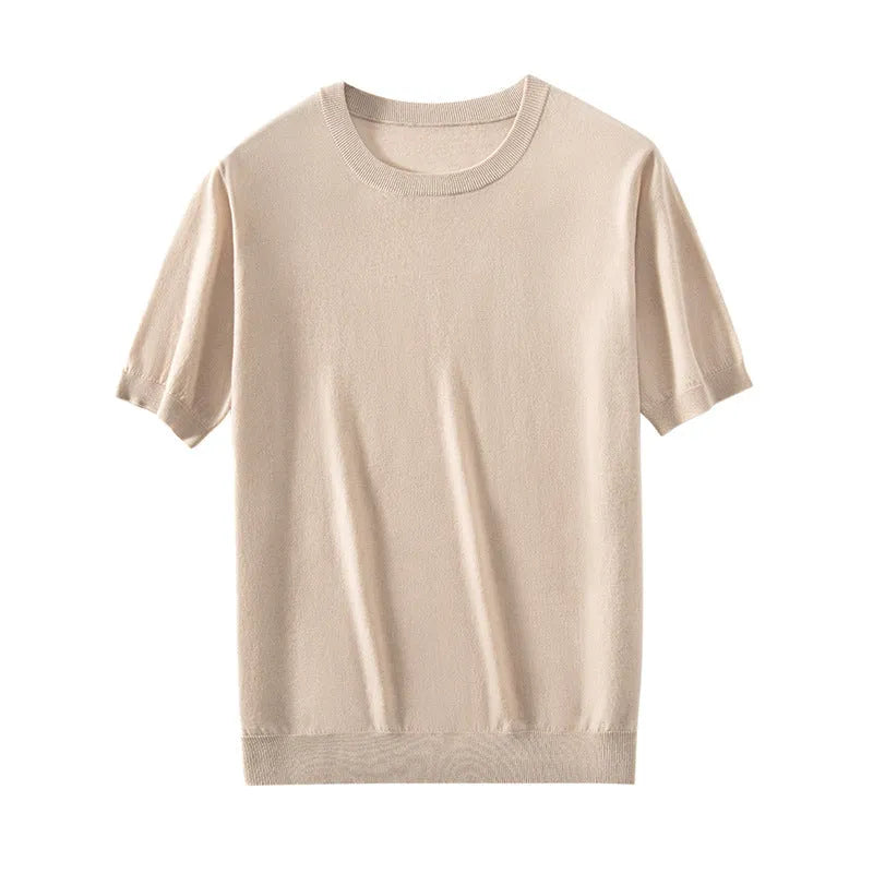 Men's loose-fit knitted short sleeve casual pullover shirt in multiple colours
