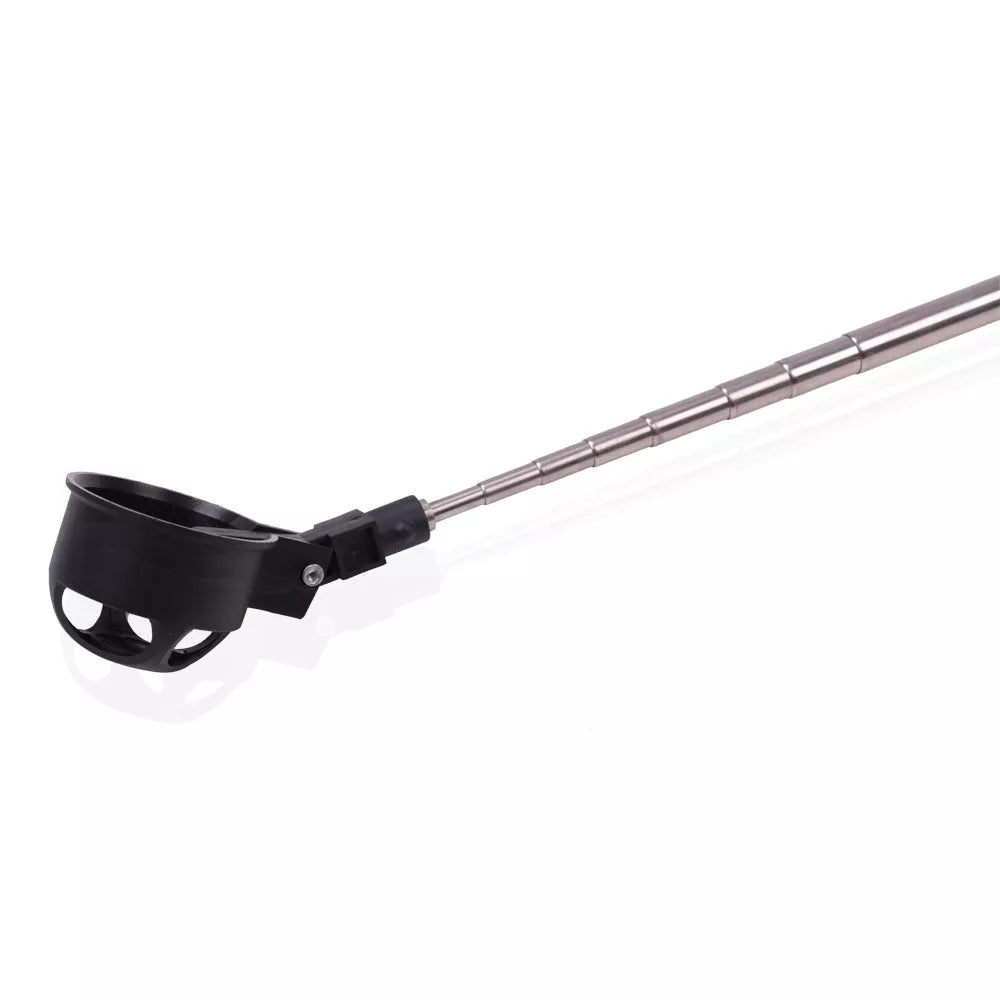 Adjustable golf ball picker in black and orange, extending up to 208cm