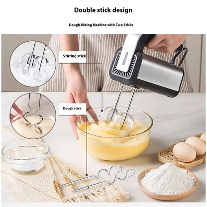 Silver handheld electric kitchen whisk with five speed settings and 1000W motor