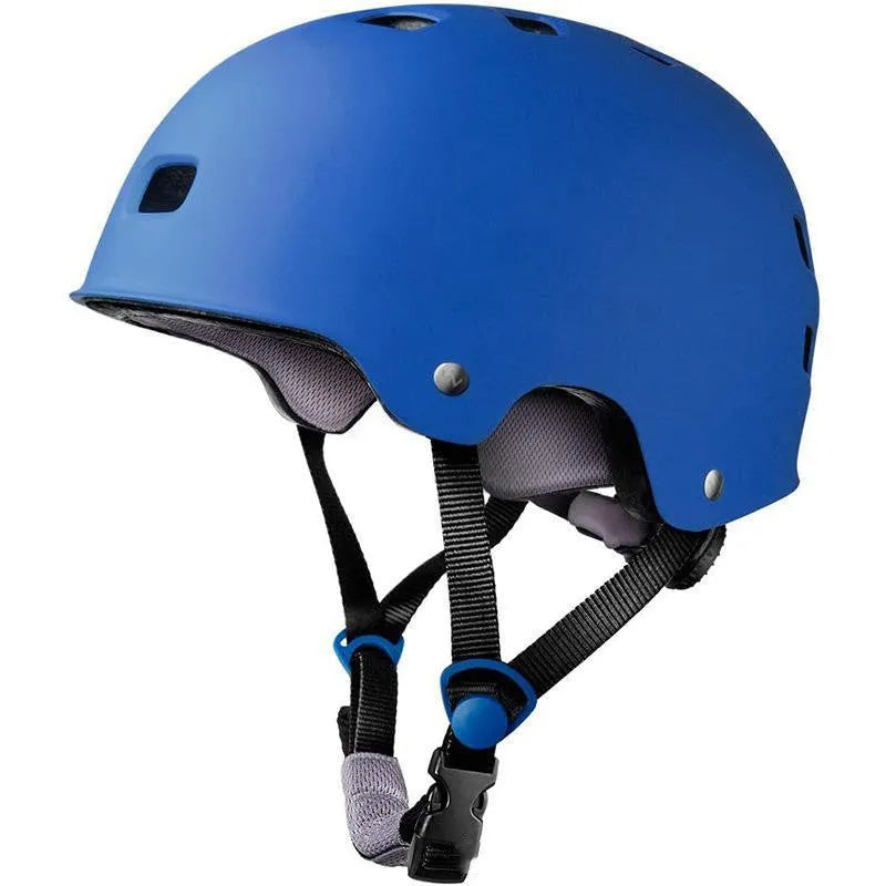 Children's skateboarding helmet in solid colour with ABS shell, shown in size S, M, and L.
