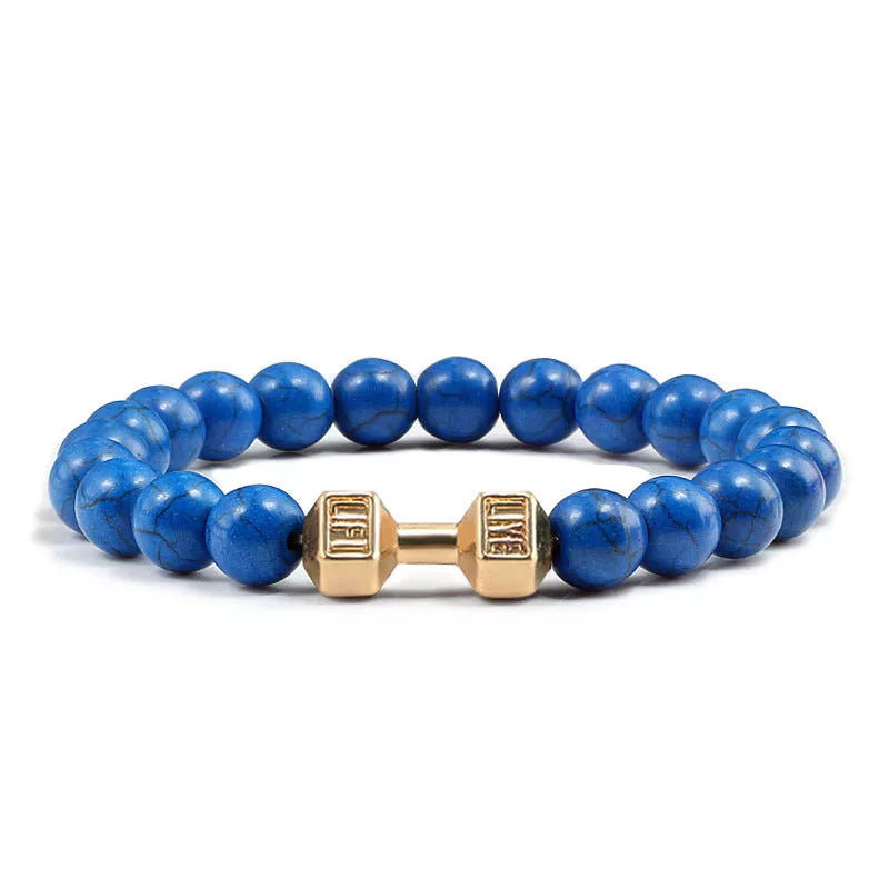 Turquoise Energy Gun Black Electroplated Alloy Barbell Bracelet with 8MM beads