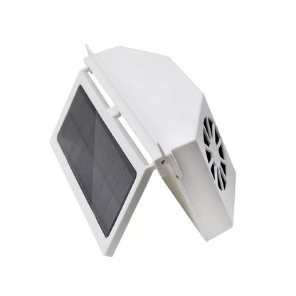 Solar-powered car ventilation fan with adjustable panels in white and black options