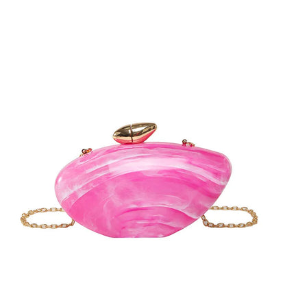 Oval shell goose egg acrylic evening bag with chain shoulder strap, hard outer and mobile phone bag section