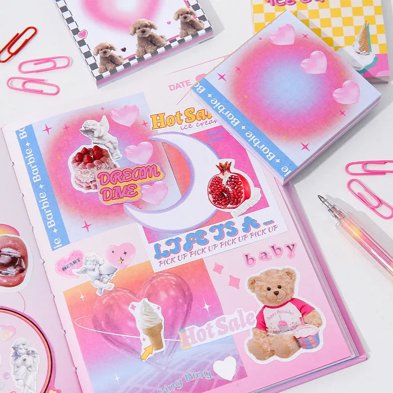 Korean stationery notes pad featuring time series theme designs with 90 sheets of writing paper in rectangle shape, available in eight cover colours including Trick-or-treat, Long Dream, and Buzz Memories for journaling, memo taking, and message writing.