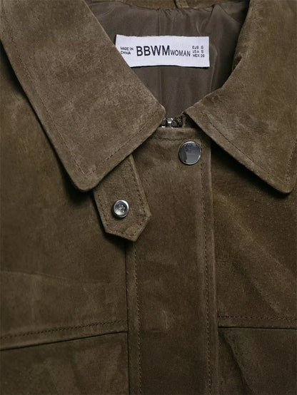 Women's picture colour PU jacket coat in a Japanese Korean casual style, shown on a hanger.