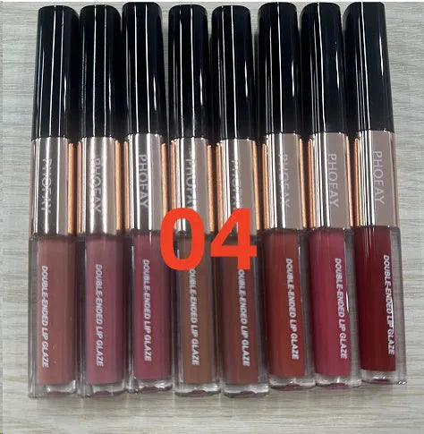C-L021 double-head non-stick cup lip gloss with two applicator tips and eight colour options