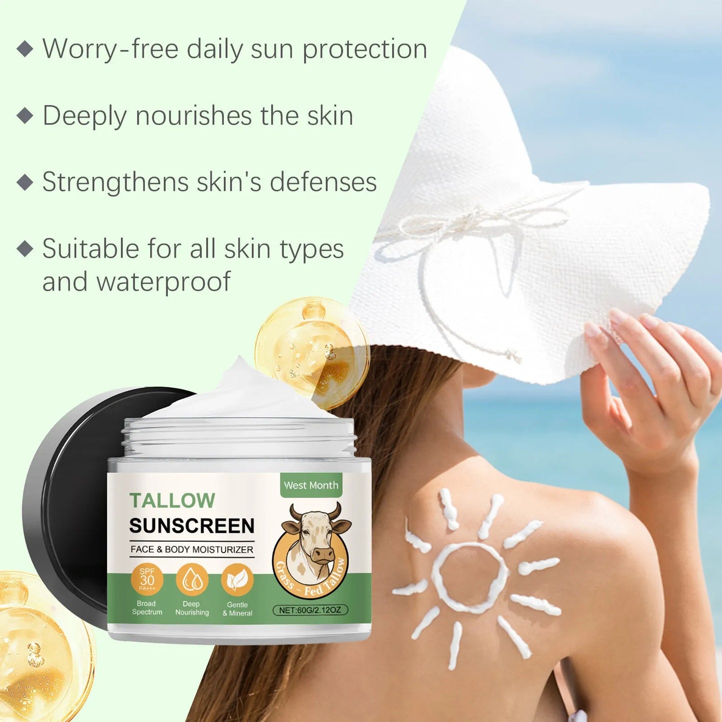 60g tube of non-greasy sunscreen cream with titanium dioxide protection