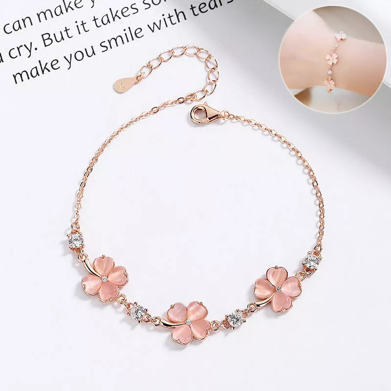 925 silver opal crystal bracelet with heart-shaped design and rose gold finish
