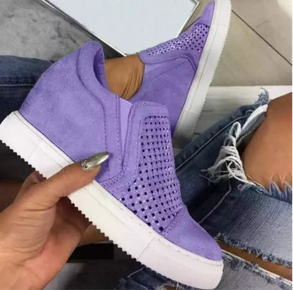 Idle Rhinestone Hollow Loafers for Women in black, purple, grey, and light blue with high heel and waterproof platform