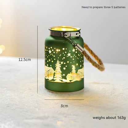 Glass Christmas desktop decoration showing tree, cone, and cup designs in various colours