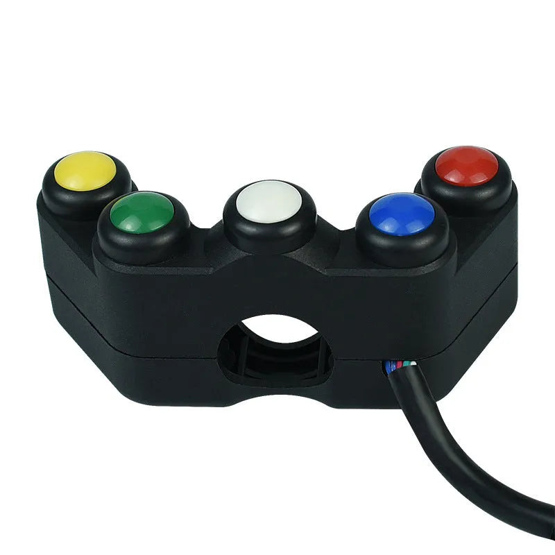 Five-position plastic rotary switch with coloured buttons for vehicle accessory control