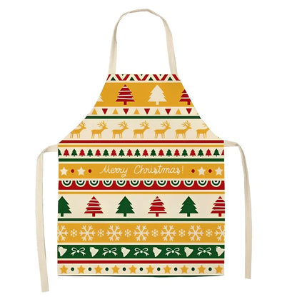 Cotton linen Christmas apron with adjustable straps showing 68x55 cm coverage area