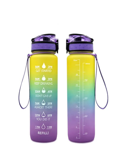 Transparent 1000ml Tritan sports water bottle with infuser on a plain background