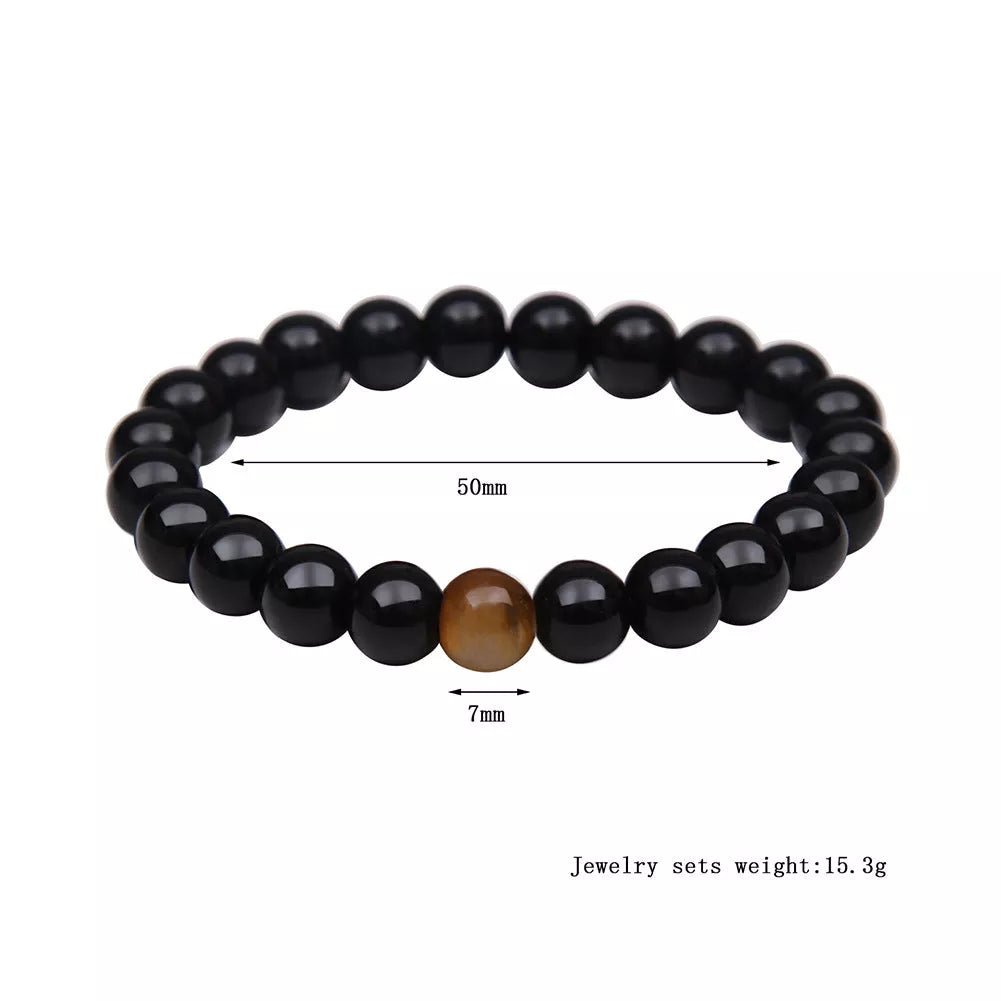 Hand-woven Tiger Eye Stone Bracelet in natural stone, sizes 8mm and 10mm