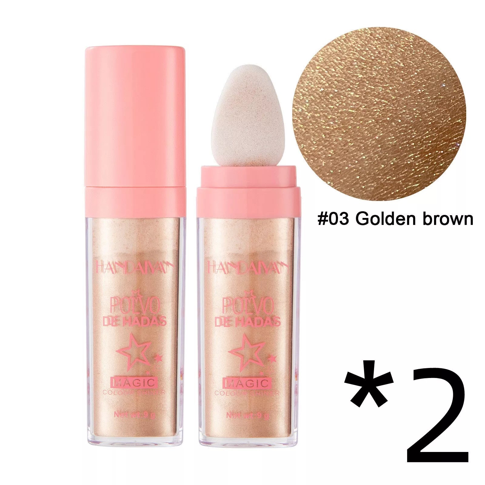 Fairy Highlight Pat Powder in white, pink, and golden brown shades for brightening and skin repair