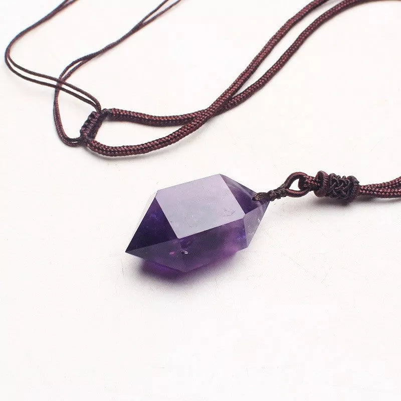 Natural Amethyst Hexagonal Pendant with Korean style geometric design