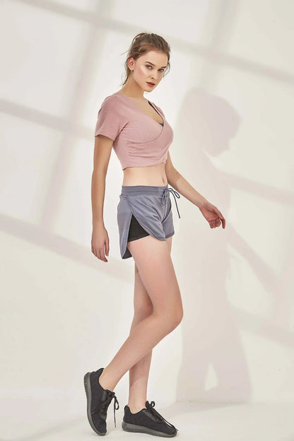 Cotton sports running yoga clothes set in navy blue, smoke pink or water green, sizes L M S