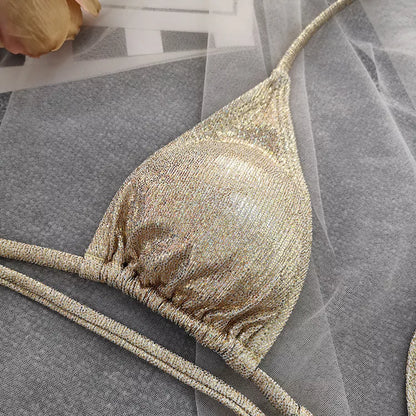 Women's gold foil stamped two-piece beach swimwear set with quick-drying fabric