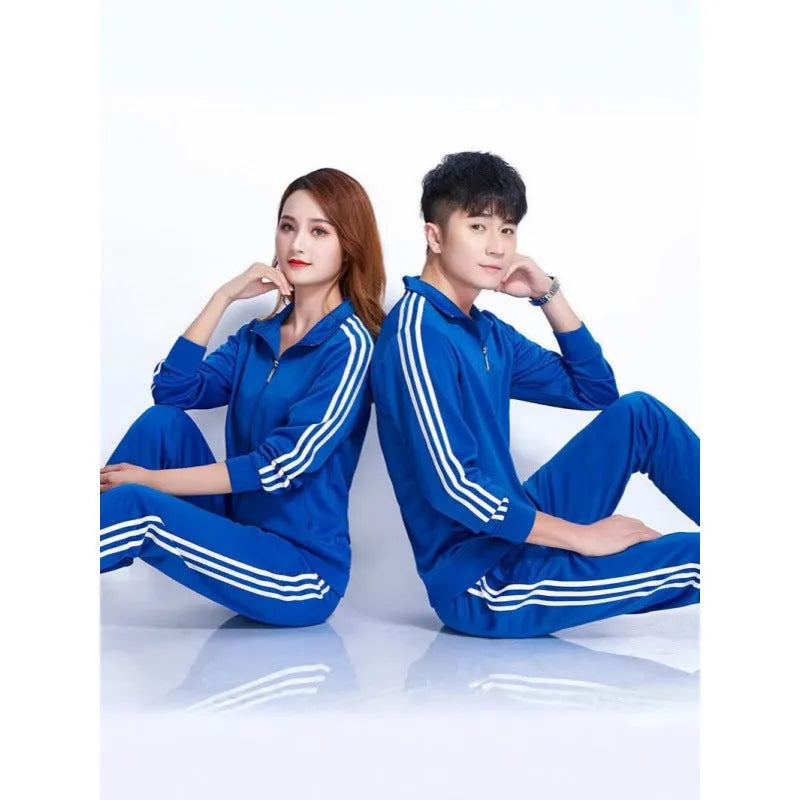 Navy blue cotton blend long sleeve cardigan suit with ankle tie trousers for plus size adults