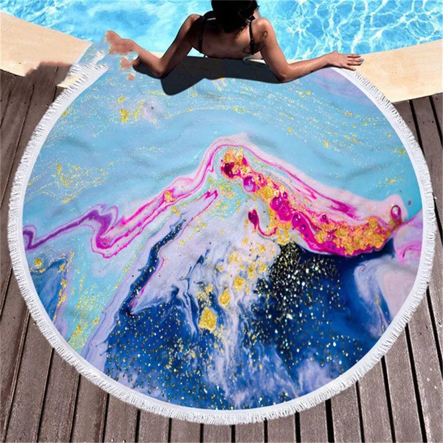 Marbling beach towel with unique pattern, made from quick-dry microfiber, perfect for beach and pool use