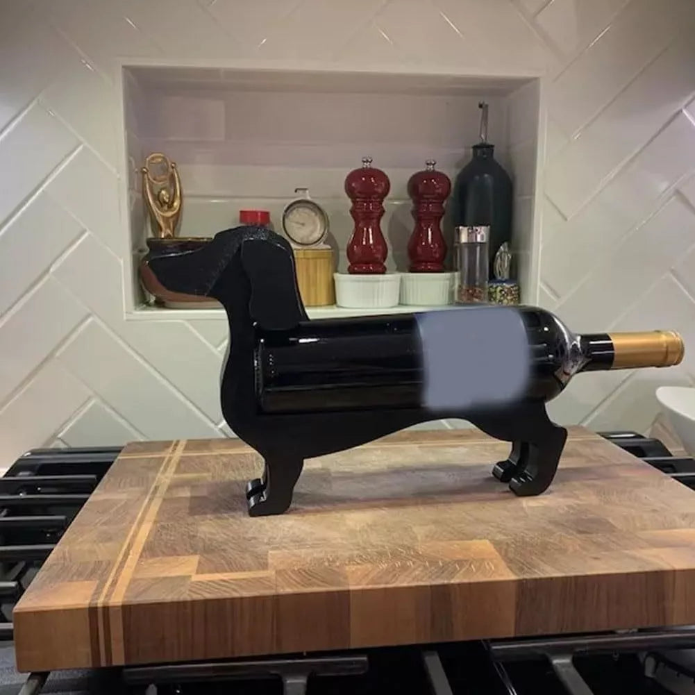 Dachshund-shaped wine bottle holder in various colors for creative home decor