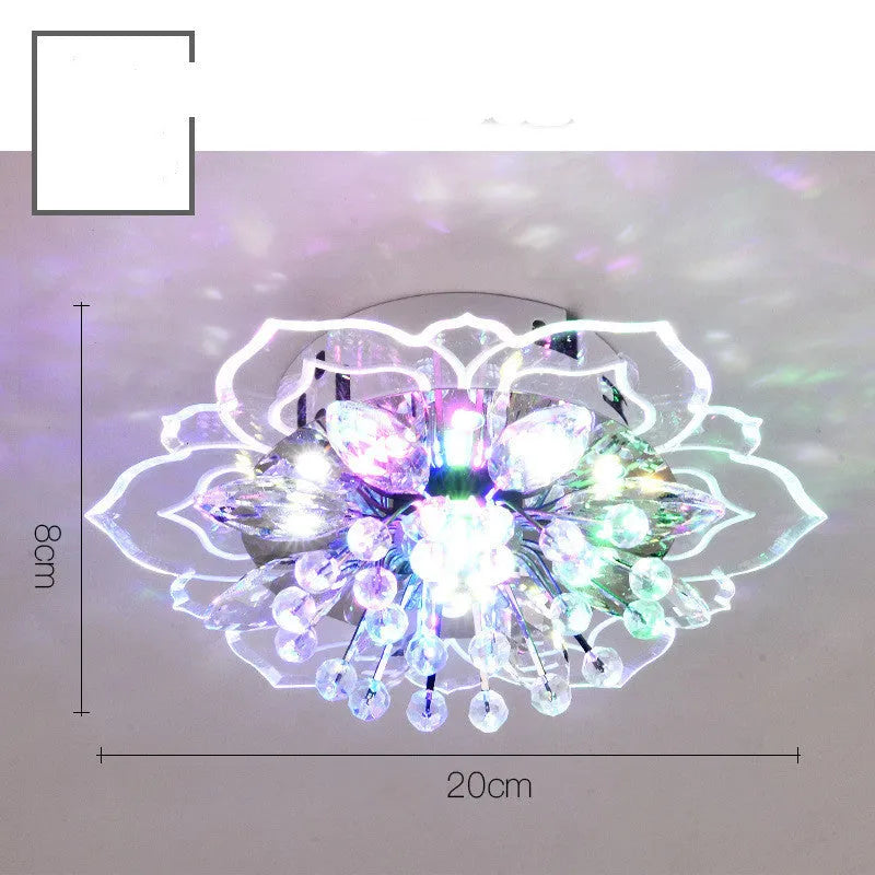 Modern minimalist crystal ceiling lamp with flower-shaped acrylic shade and stainless steel mount