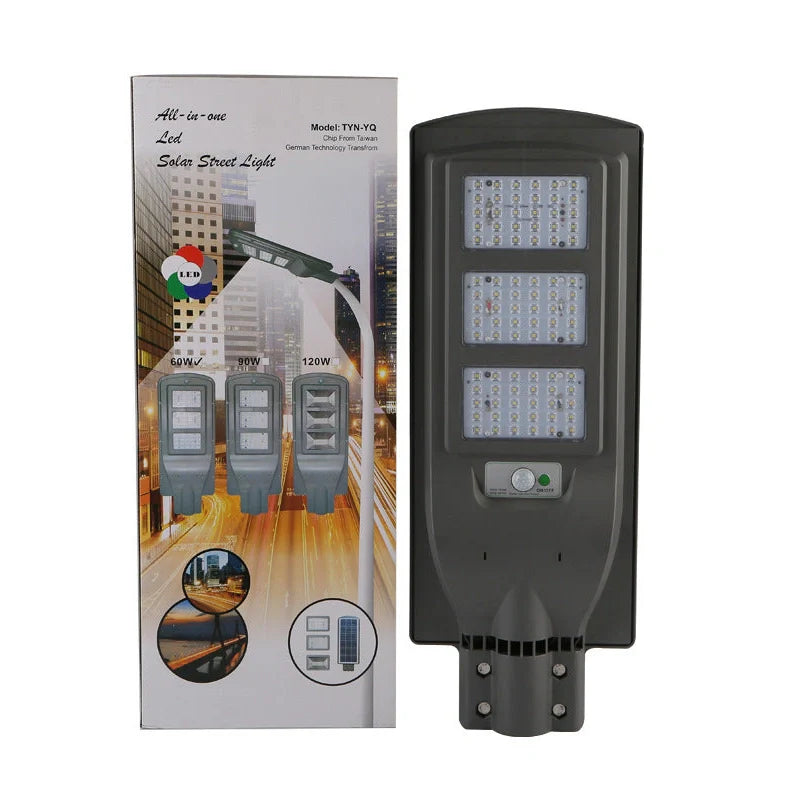 Integrated solar street light garden light showing 2835 lamp beads and solar panel, suitable for 4-6m installation height