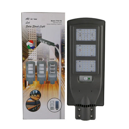 Integrated solar street light garden light showing 2835 lamp beads and solar panel, suitable for 4-6m installation height