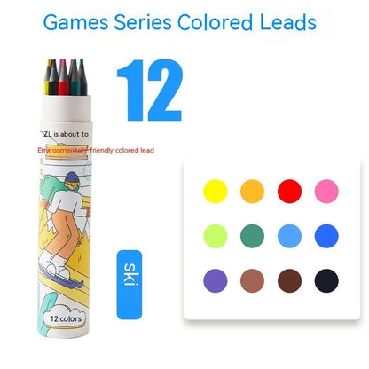 Zhenglin sports colour pencils for children showing paper barrel construction with multiple colour leads