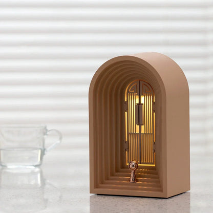 Nordic LED table lamp in grey with Bluetooth speaker, dimmable warm white light, 124x90x205mm dimensions