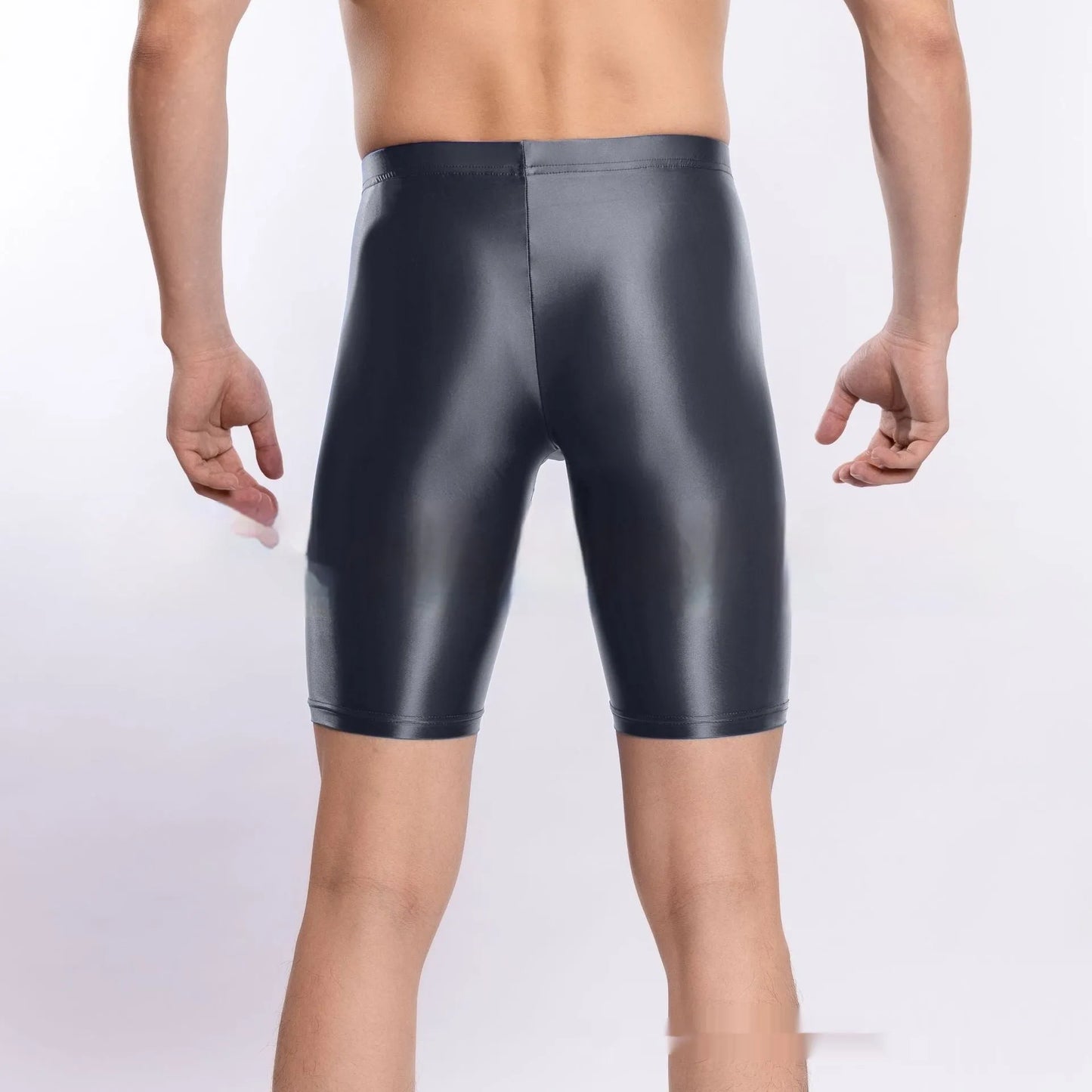 Men's plus size shiny silky nylon sports shorts displayed in multiple colours.