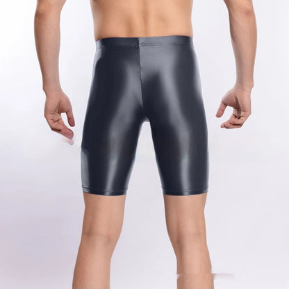 Men's plus size shiny silky nylon sports shorts displayed in multiple colours.