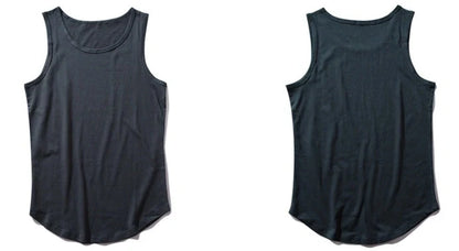 Men's cotton sleeveless scoop tank top with printed logo in various colors