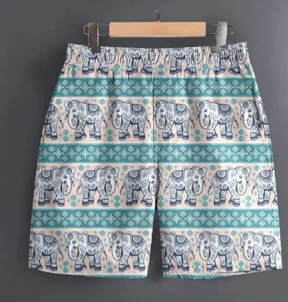 Men's casual polyester shorts in a camouflage pattern, shown with a relaxed fit for outdoor use.