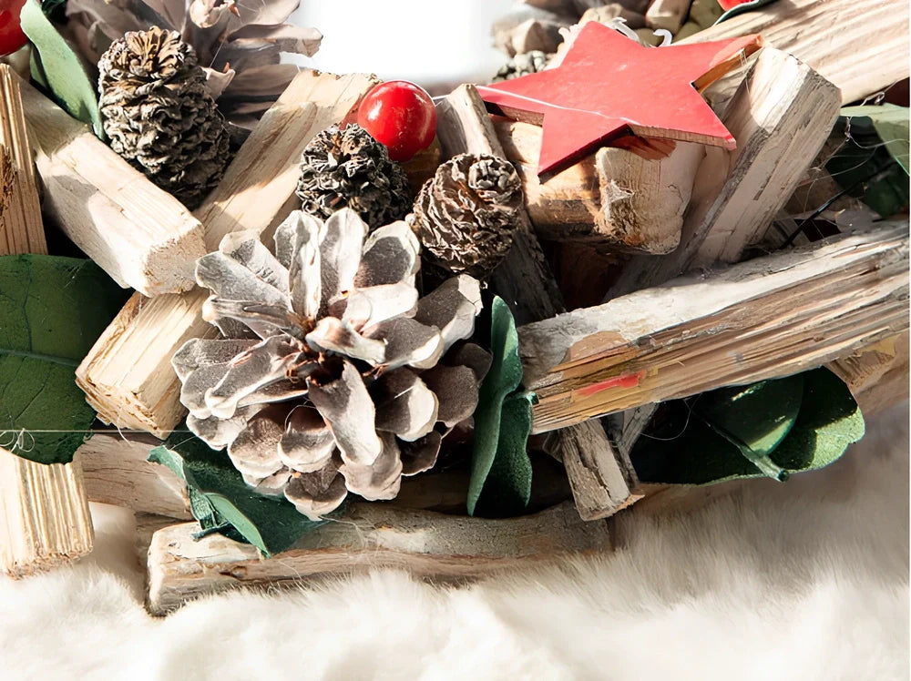 Nordic Porvoo Christmas wreath collection showing five decorative pieces with dimensions from 18×40cm to 34×34×8cm