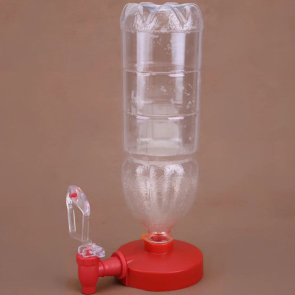 Red automatic beverage dispenser gadget measuring 15cm tall with universal bottle fitting