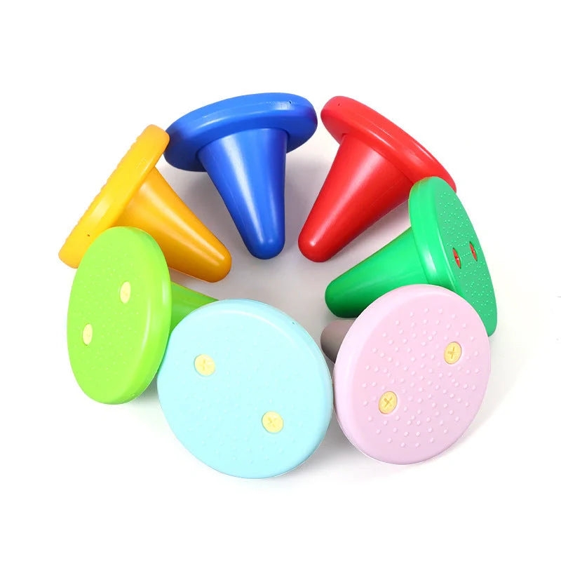 Children's balance training toy with bright colors and tactile dots for sensory development