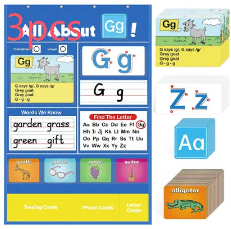 60x40cm learning chart with alphabet cards in sleeve for home education
