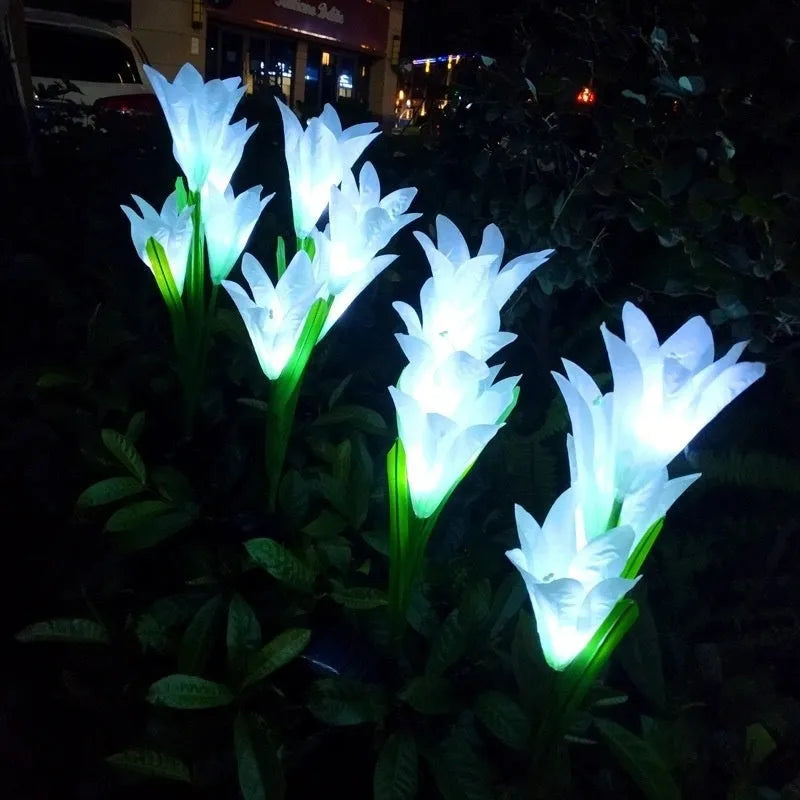 Colour-changing solar-powered flower-shaped lawn lamp for outdoor garden lighting