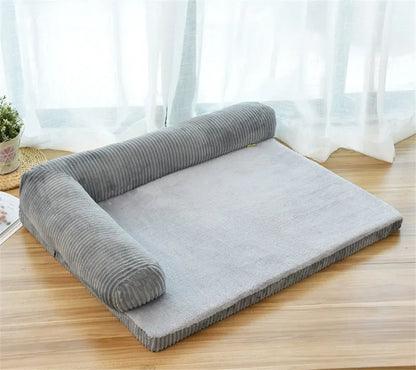 Corduroy pet sofa bed in red colour with high-density sponge padding and non-slip base
