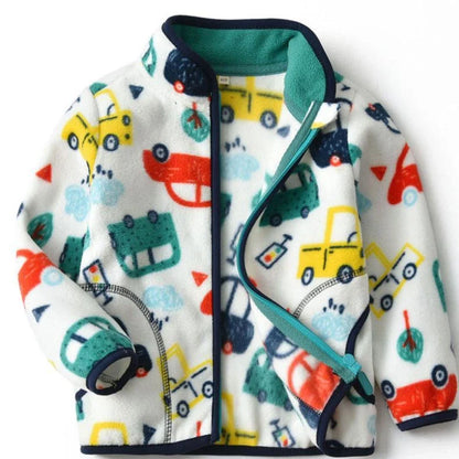 Children's thick fur printed coat with front zipper in blue colour, suitable for ages 3-8 years