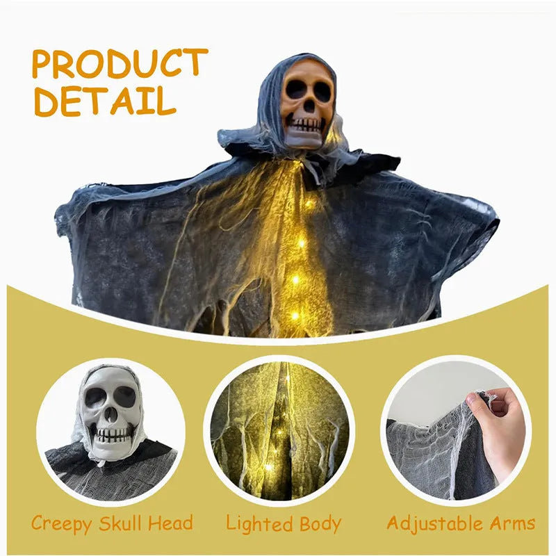 85cm Halloween hanging ghost skull skeleton prop in colour, purple, red, or warm colour for indoor outdoor yard party decoration