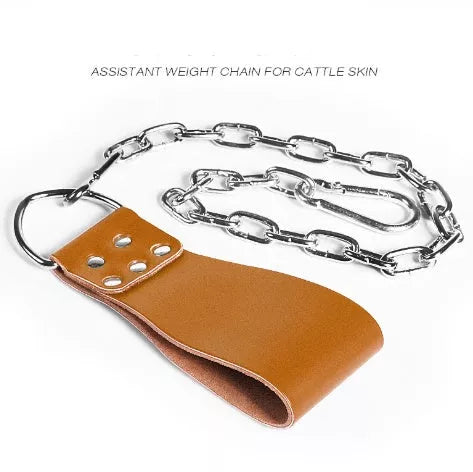 Leather weight lifting belt with chain ring for power training in various colors