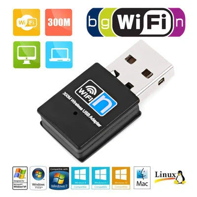 300M WiFi wireless receiver mini card for laptops, black color, compact size