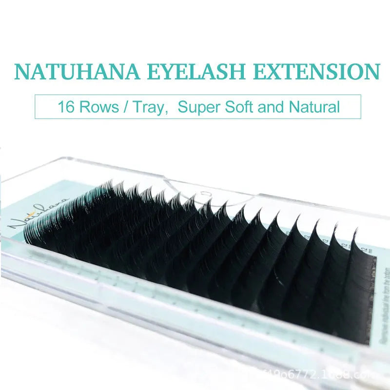 Artificial fibre false eyelashes showing length options from 7mm to 15mm with volume specifications 0.05CC to 0.2CC