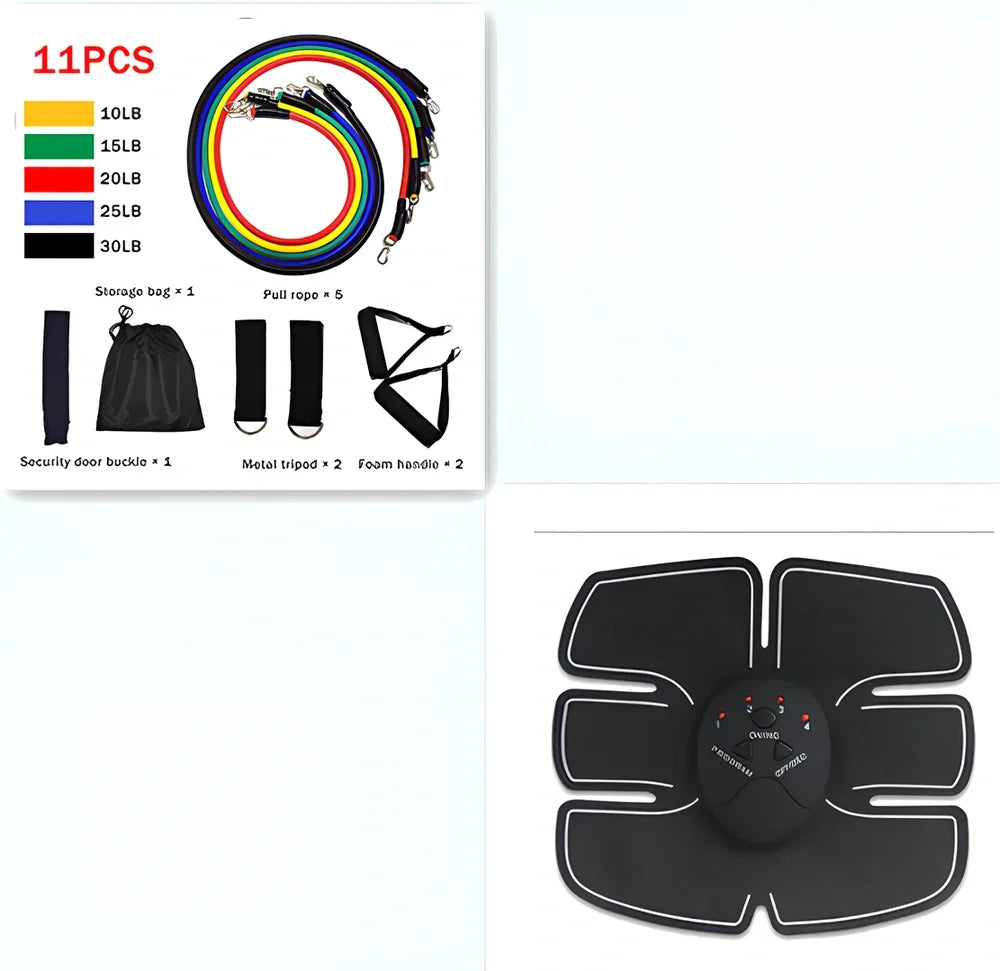 EMS muscle stimulator with six conductive pads for abdominal training and electrical muscle stimulation