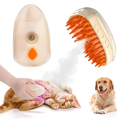Yellow cat steam brush with silicone teeth, water spray, and ringworm detector lamp for pet grooming