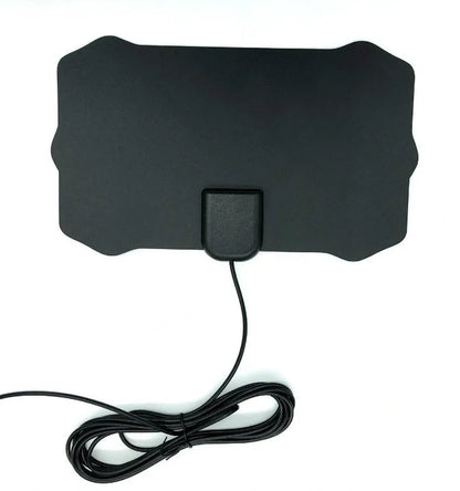 Compact HD digital TV antenna with adhesive back for easy installation and 80-mile range.